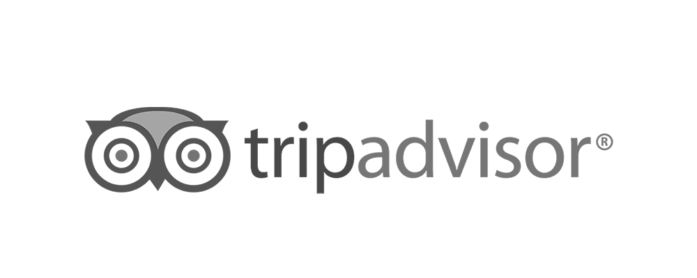 Greyscale TripAdvisor logo.