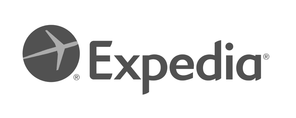 Greyscale Expedia logo.