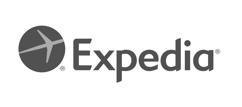 Greyscale Expedia logo.