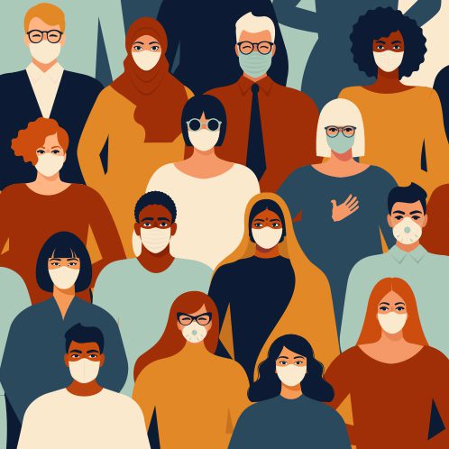 covid-stockimage illustration of people wearing face masks
